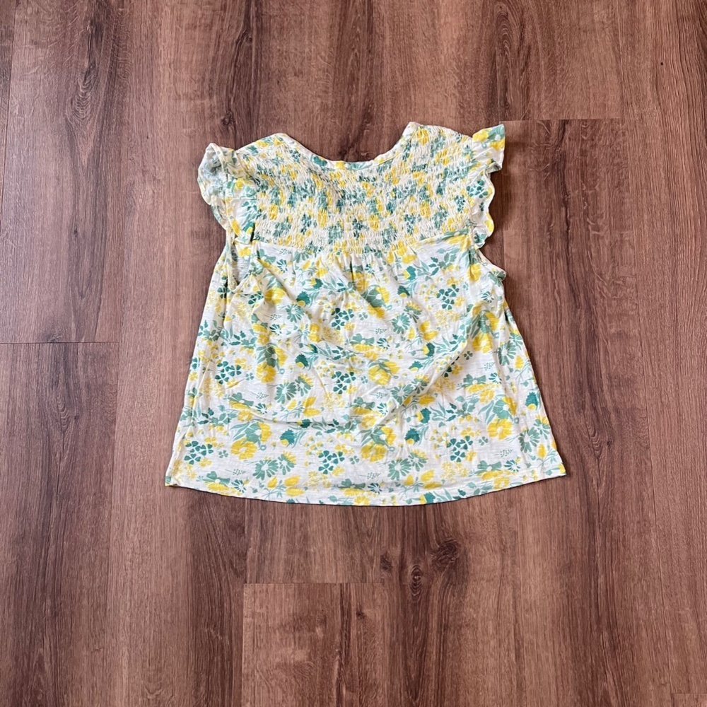 Lucky Brand Lemon Yellow Floral Ruffle Cap Sleeve Top Sz M - Picture 8 of 12